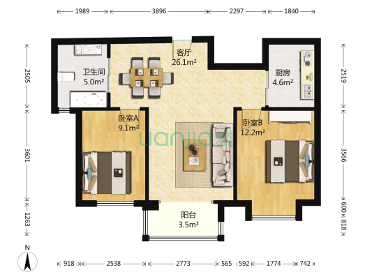 华润海中国听海园 2室1厅1卫 87平方
