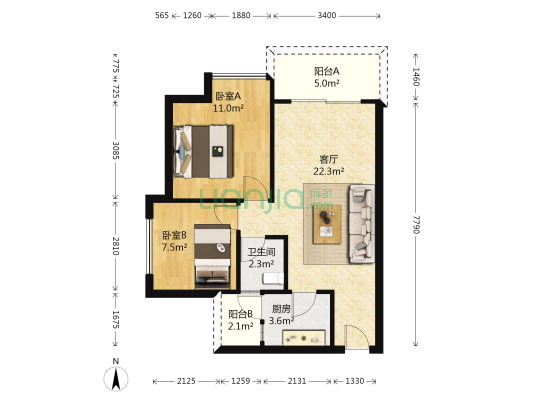 圣悦新都 2室1厅1卫 70平方