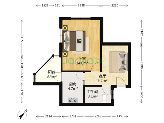 迎水南里 1室1厅1卫 31平方