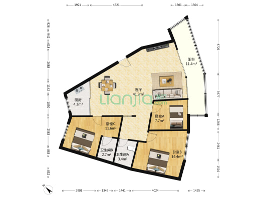 禺丰园二期 3室1厅2卫 115平方