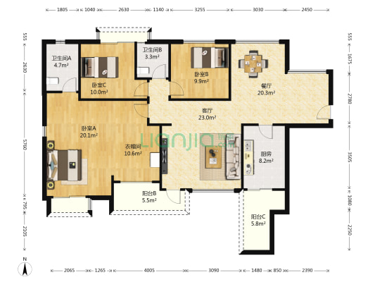 中天会展城B区B5组团 3室2厅2卫 151平方