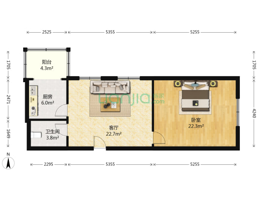 北顺小区 1室1厅1卫 70平方