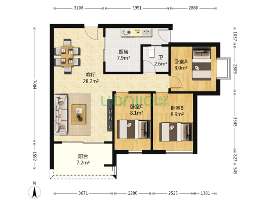 幸福雅舍小区 3室1厅1卫 93平方