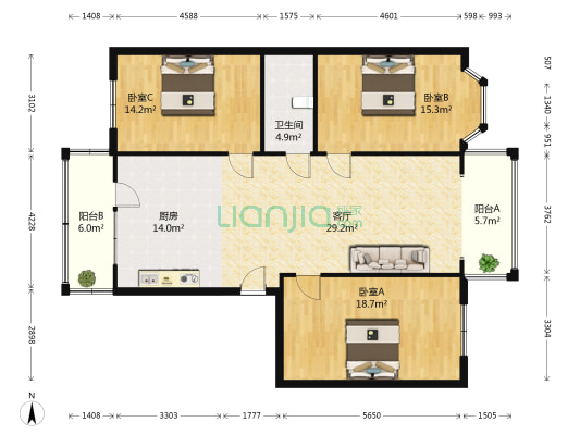 电力茗苑 3室1厅1卫 135平方