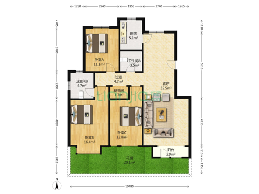五一阳光御园别墅 3室1厅2卫 128平方
