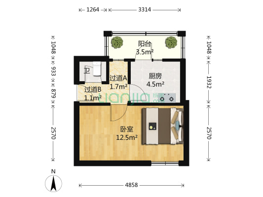 地段街 1室0厅1卫 30平方