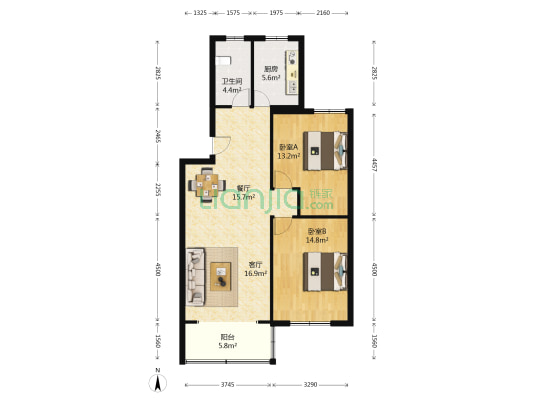昌里众盛苑 2室2厅1卫 94平方