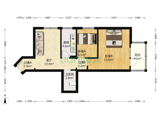 煤渣胡同 2室1厅1卫 64平方