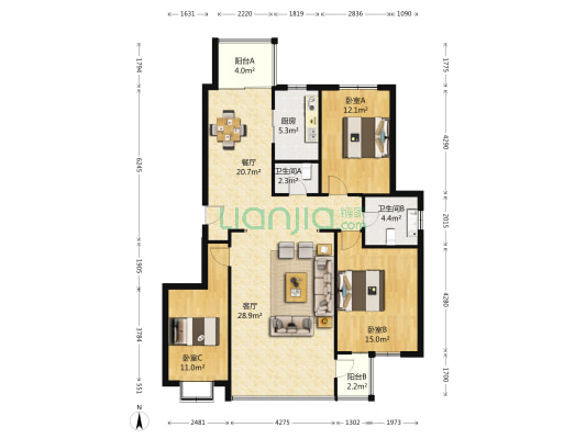 华夏海景 3室2厅2卫 148平方