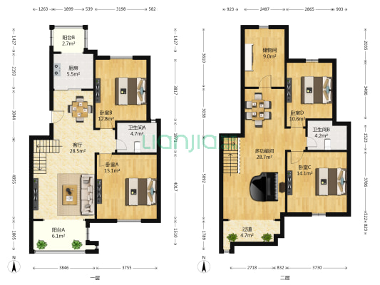 鑫江拉菲庄园 5室1厅2卫 94平方