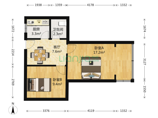 中山北路319号 2室1厅1卫 51平方