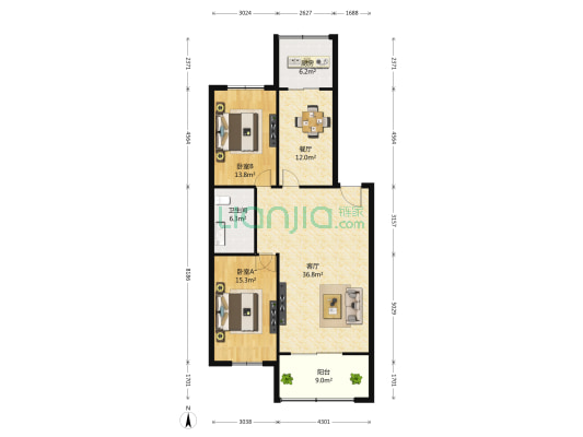 新新园一期 2室2厅1卫 121平方