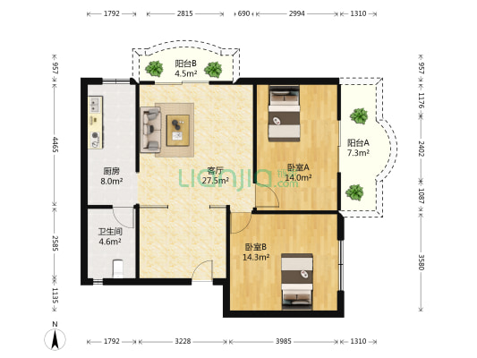 新华社宿舍 2室1厅1卫 98平方