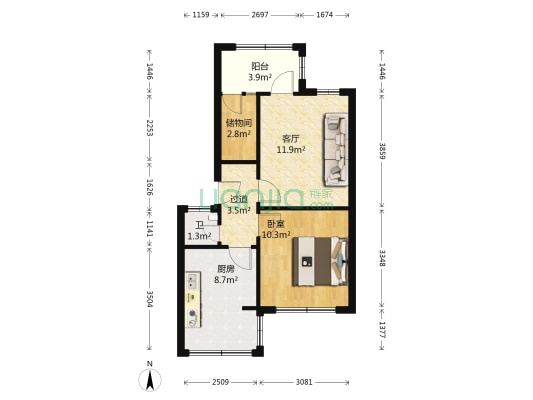 矿山机械厂北区 1室1厅1卫 43平方
