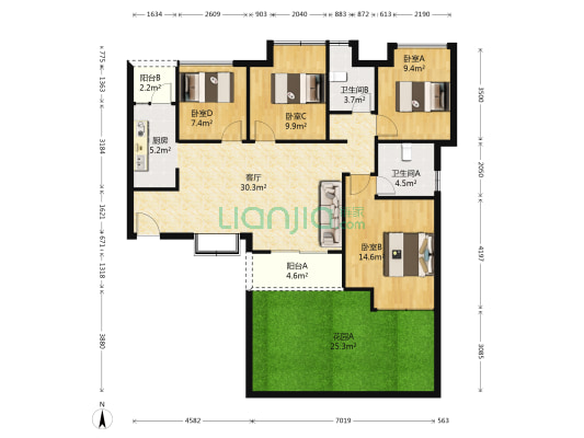 南湖一号 4室1厅2卫 111平方