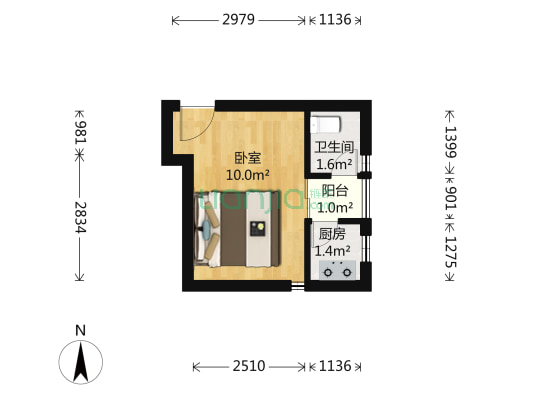 端头户，东南向，通风采光好一居室，红本在手满五年