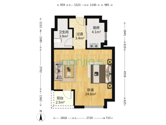 虹桥正荣府 1室0厅1卫 54平方