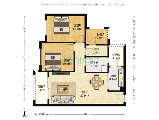 奥园越时代C区 3室1厅1卫 81平方