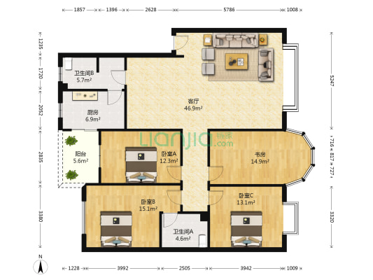 官仓电力家属区 4室1厅2卫 155平方