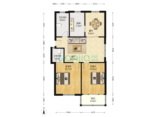 盘蠡南苑 2室2厅2卫 103平方