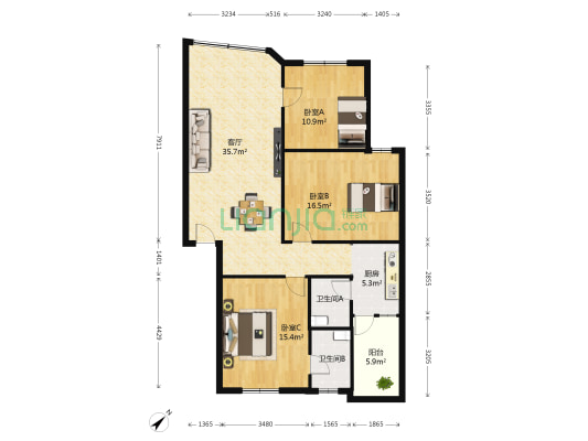 顺利大厦 3室1厅2卫 115平方