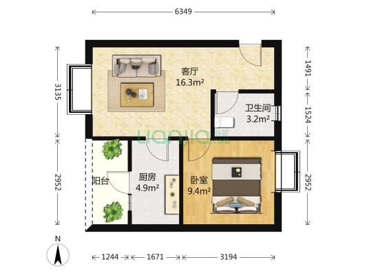 东虹路33号院 1室1厅1卫 47平方