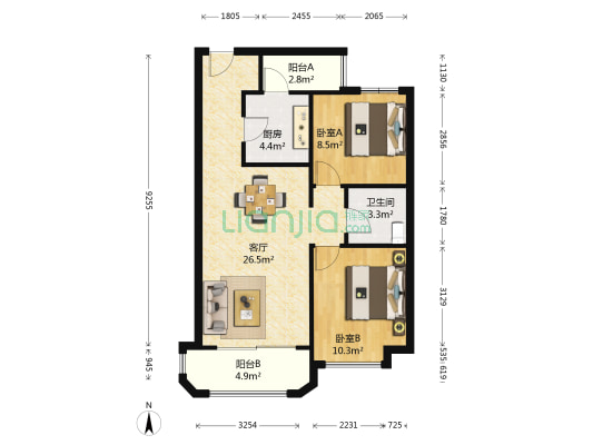 金地褐石 2室1厅1卫 77平方