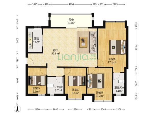 时代春树里B区 4室1厅2卫 112平方