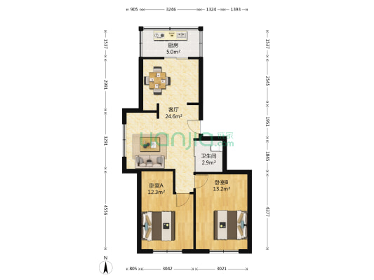 翡翠园 2室1厅1卫 80平方