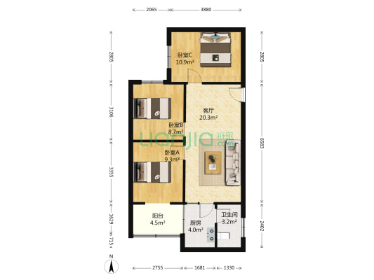 莲桂南路22号 3室1厅1卫 75平方