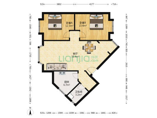 齐盛花园 2室1厅1卫 82平方