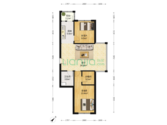 天薇丽景园 2室1厅1卫 87平方