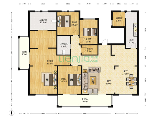 良渚文化村柳映坊二期 4室2厅2卫 211平方