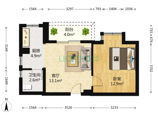 蓝巢逸品 1室1厅1卫 47平方