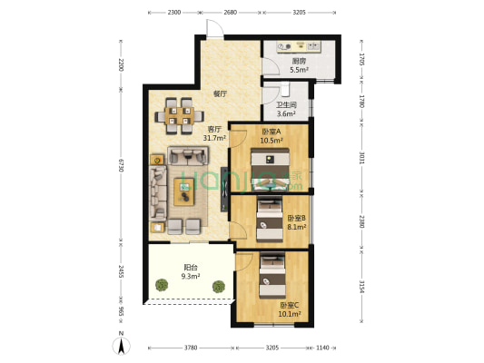江南总督府 3室1厅1卫 91平方