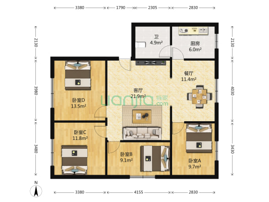 前进巷9号 4室2厅1卫 110平方