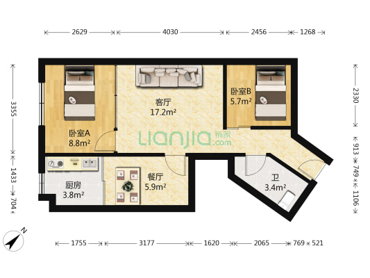 西环城昌盛综合楼 2室2厅1卫 63平方
