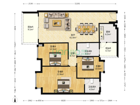 南海湖景湾花园 3室1厅2卫 127平方