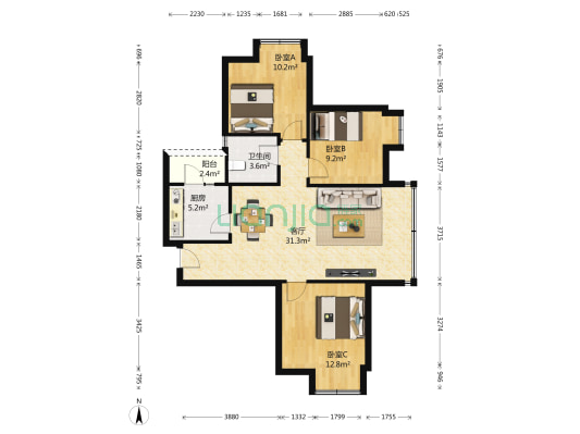 上东阳光美悦林 3室1厅1卫 83平方