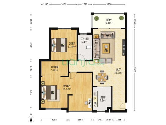 山水家园 2室1厅1卫 126平方