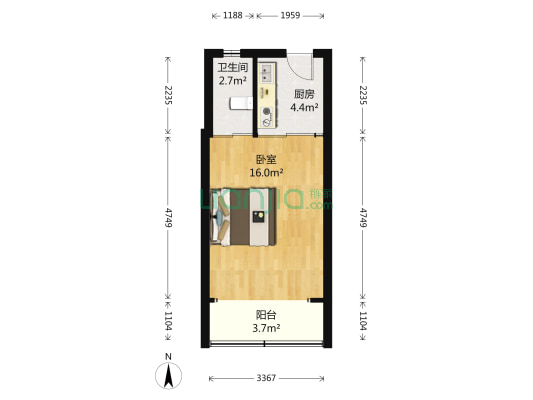 江浦路2009弄 1室0厅1卫 34平方