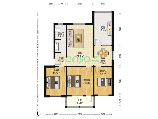 河南省郑州种畜场住宅楼 3室2厅1卫 103平方