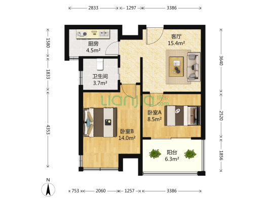 东方御水湾 2室1厅1卫 65平方