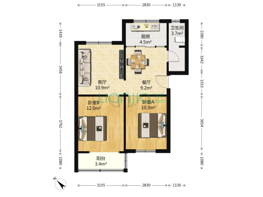 二十九所丙区 2室2厅1卫 66平方