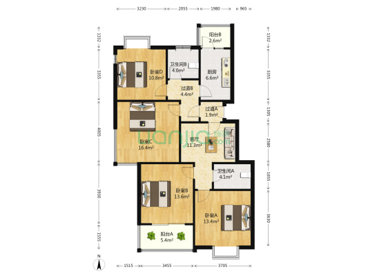 广电雅苑 4室1厅2卫 120平方