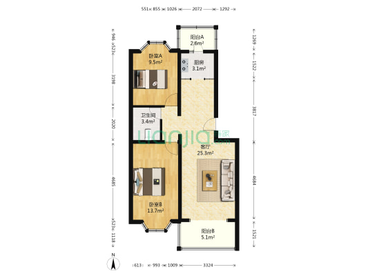 德茂佳苑 2室1厅1卫 86平方
