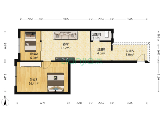 文昌北路232号 2室1厅1卫 53平方