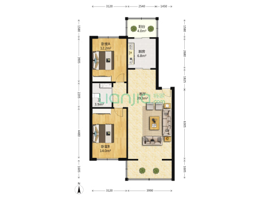 新竹花园一期 2室1厅1卫 98平方