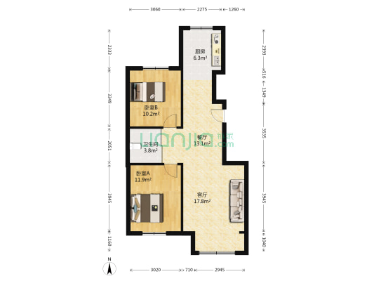圣世金鼎城 2室2厅1卫 92平方