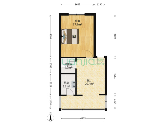 花香苑一区 1室1厅1卫 49平方